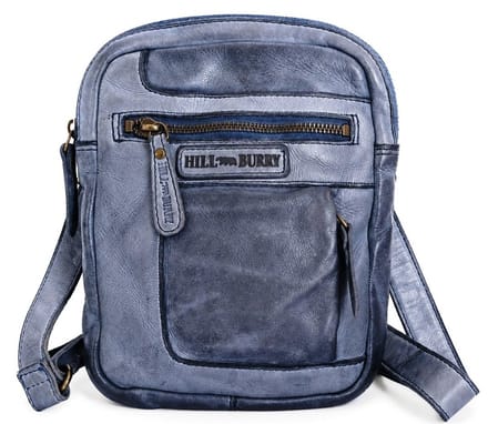 Hillburry Crossbody Gewassen Leer - Kangaroo Blue - compact formaat - (bxhxd) ca. 17cm x 22cm x 4cm