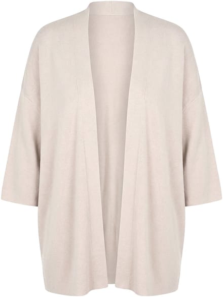 Ulla Popken - Dames - Vest oversized open model sjaalkraag korte mouwen - Grijsbeige - Maat 54+