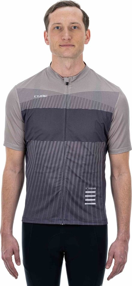 CUBE Fietsshirt ATX JERSEY FULL ZIP S/S BEIGE/GREY S