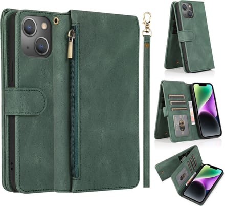 Hoesje geschikt voor iPhone 16 Pro - Bookcase - Pasjeshouder - Portemonnee - Rits - Kunstleer - Groen