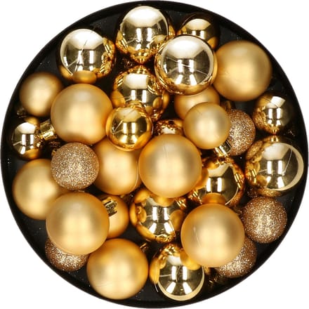 Kerstballen - 30x st - goud- 4, 5, 6 cm - kunststof - mat-glans-glitter