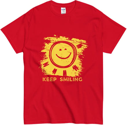 Keep Smiling T Shirt - Dames en Heren - Positief Tshirt met Zon Smiley - Rood - M