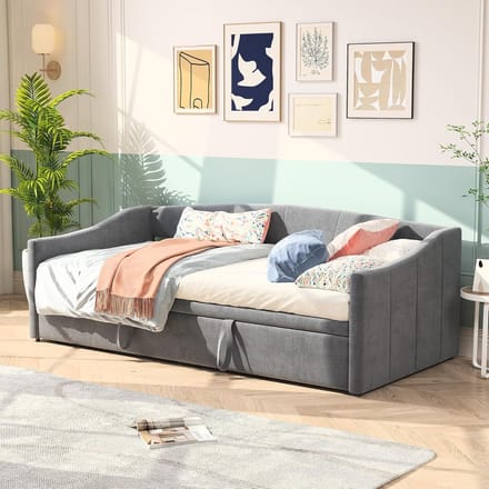 Uitschuifbare Slaapbank 90x200 cm - 3-zits Bank met Lattenbodem