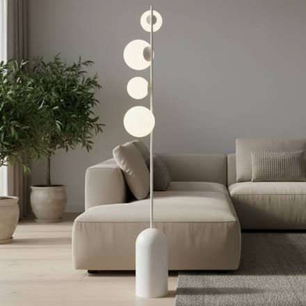 EMIBIG LIGHTING Vloerlamp Etno LP4, wit, glas/staal, hoogte 140 cm, G9