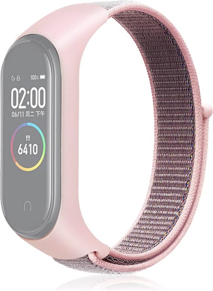 By Qubix - Nylon Geweven Bandje Geschikt voor Xiaomi Mi Band 3 / 4 / 5 / 6 / 7 - Roze