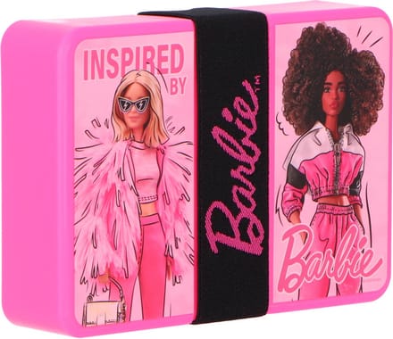 Lunchbox broodtrommel Barbie roze kunststof voor school.