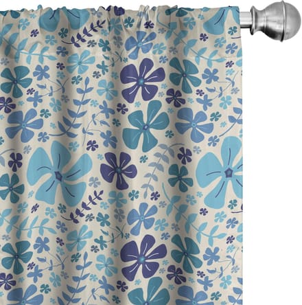 ABAKUHAUS Bloemen Gordijnen – 2x75x225 cm – Blauw, Microfiber