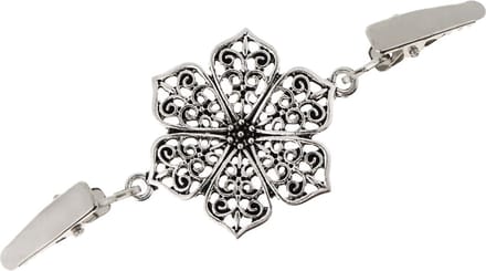 Fako Bijoux® - Vestsluiting - Vestclip - Sjaalspeld - Vestklem - Bloem - Open - Zilverkleurig