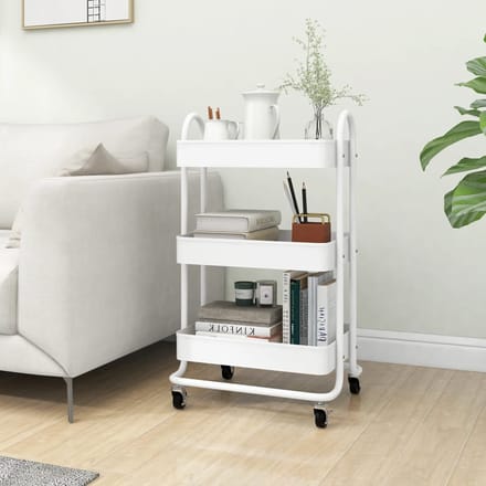 vidaXL - Trolley - 3-laags - 43x34x79 - cm - staal - wit