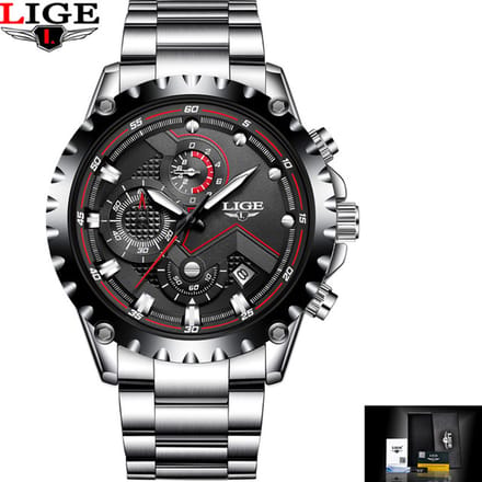 LIGE Casual DTS1011 -Horloge - RVS - Ø 42mm Staal Zwart
