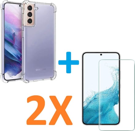 Anti-Shock silicone hoesje transparant met 2 Pack Tempered glas Screen Protector Geschikt voor: Samsung Galaxy S22 Plus