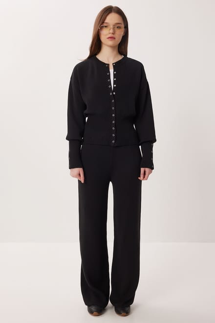 Geribde Brei Co-Ord Set met Knopsluiting