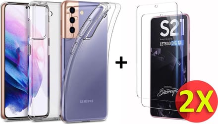 HB Hoesje Geschikt voor Samsung Galaxy S21 - Transparant - Siliconen Back Cover + 2X Glazen Screenprotector