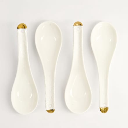 Tokyo Design Studio Nippon White - Goude Rand Lepelset 4 stuks - Wit Goud
