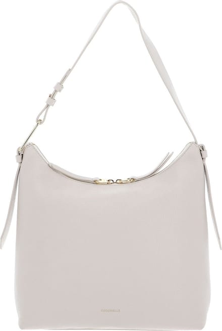 COCCINELLE Leren Schoudertas Malory Handbag Grained Leather Lambskin White Crème