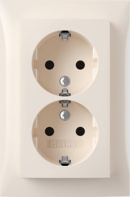 Berker S1 contactdoos – inbouw – 2–voudig – randaarde – crème