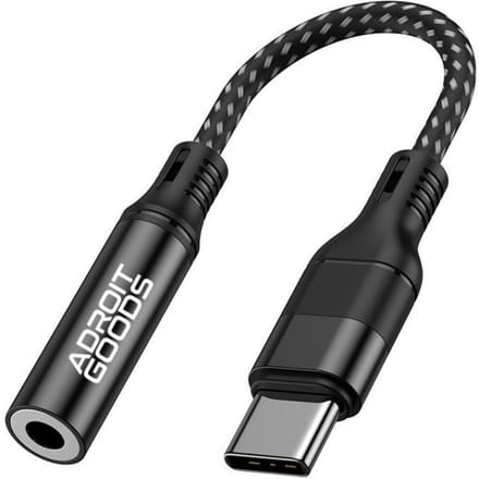 AdroitGoods USB-C naar 3.5mm TRRS Hoofdtelefoon Jack Adapter - 6Bit / 48Khz - USB-C naar AUX Adapter Kabel - Zwart