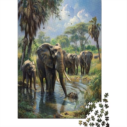 Olifant Puzzel - Legpuzzel - Ontspanning - 1000 Stukjes - 75x50 cm - Kleurrijk