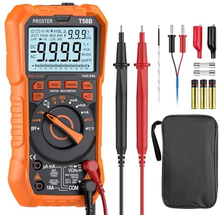 Digitale Multimeter 9999 Tellingen TRMS - NCV Detector, DC/AC Voltage, Stroom, Temperatuur, Capaciteit, Weerstand en Diode Tester