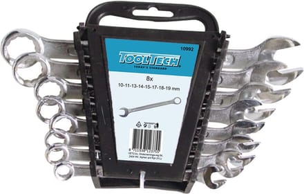Ring-Steeksleutelset 8 Delig 10-19 mm – Combinatiesleutelset in Houder – TOOLTECH