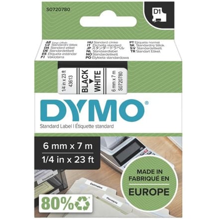 DYMO originele D1 labels | Zwarte Tekst op Wit Label | 6 mm x 7 m | zelfklevende etiketten voor de LabelManager labelprinter | gemaakt in Europa