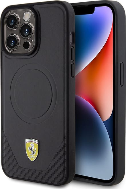 iPhone 15 Pro Max Backcase hoesje - Ferrari - Effen Zwart - Kunstleer