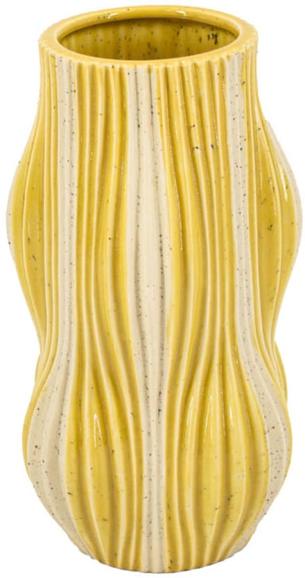 HomeBound by KY | Aardewerk vaas stripes mustard | vaas | 14x14x26cm