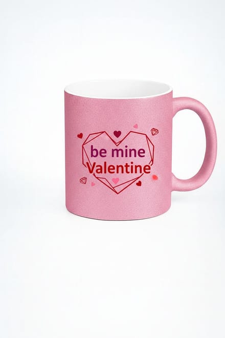 Roze Glitter Valentijn Mok - 'Be Mine Valentine' met Hart Design | Liefde Cadeau
