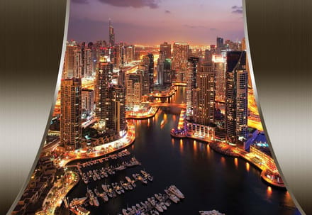 Fotobehang View Dubai City Skyline | PANORAMIC - 250cm x 104cm | 130g/m2 Vlies