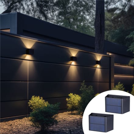 LED's Light Solar wandlampen met sensor - Schijnt beneden en boven - Draadloos - Duopack