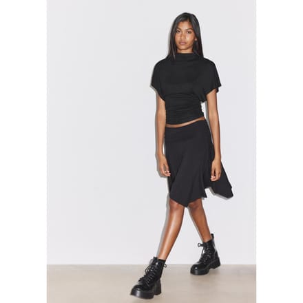 Stradivarius Top met perkinskraag en plooidetail  Zwart S