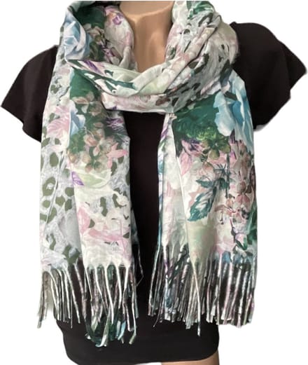 Warme Sjaal - Bloemenprint/Panterprint - Groen - 200 x 67 cm (22-60)