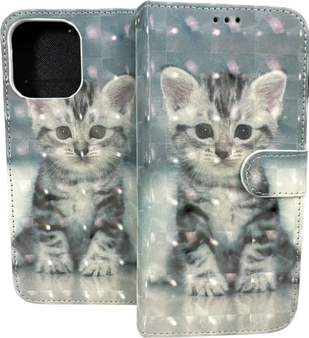 Portemonnee Book Case Hoesje Geschikt voor: iPhone 13 Pro Max - Kat Print