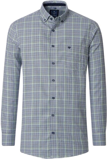 Redmond comfort fit overhemd - Oxford - blauw wit en groen geruit