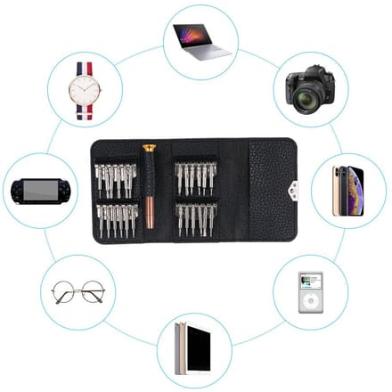 Jeu de tournevis de précision 25 en 1, Kit d'outils de réparation, outils manuels pour téléphone iPad PC black