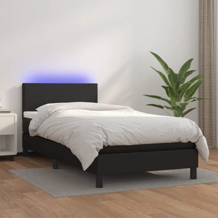 vidaXL - Boxspring - met - matras - en - LED - kunstleer - zwart - 100x200 - cm