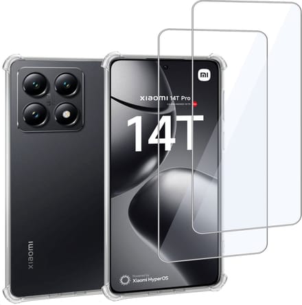 Geschikt voor Xiaomi 14T - Hoesje + 2x Screenprotector – Gehard Glas Cover + Shock Proof Case – Transparant