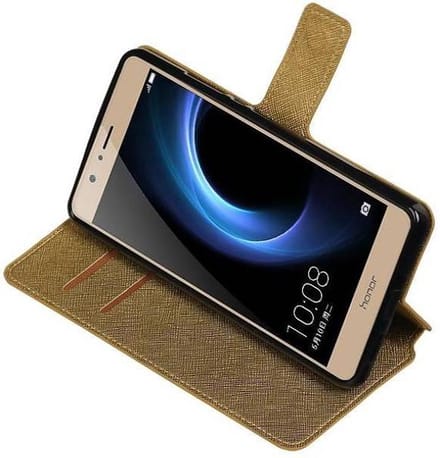 Cross Pattern TPU Bookstyle Wallet Case Hoesjes Geschikt voor Huawei Honor V8 Goud