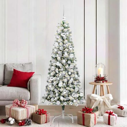 vidaXL - Kunstmatige - Hinged - Kerstboom - 300 - LED's - Groen - en - Wit - 180 - cm