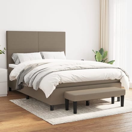 vidaXL - Boxspring - met - matras - stof - taupe - 140x200 - cm