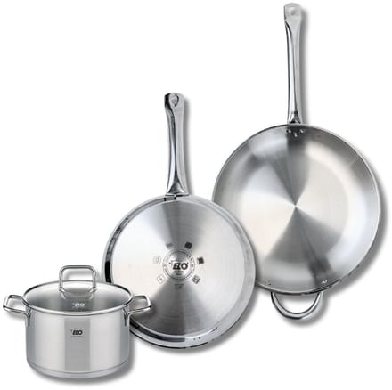 Set van 2 Koekenpannen 28 en 32 cm en 1 braadpan 20 cm Elo Profi Citrin