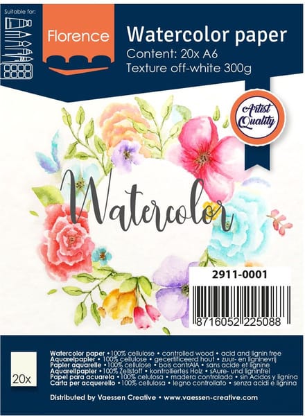 Aquarelpapier - Off White - A6 - 300 grams - Lichte Structuur - Texture - Florence - 20 vellen
