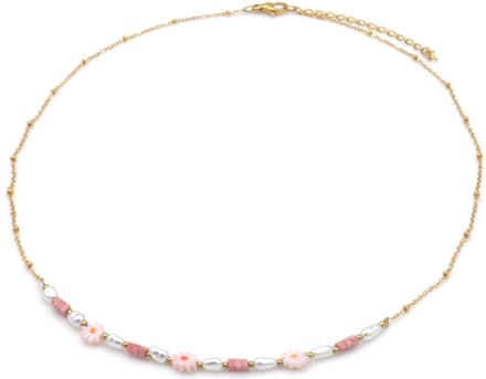 Damesketting – RVS – Bloemen Design – Goudkleurig – 40-45cm
