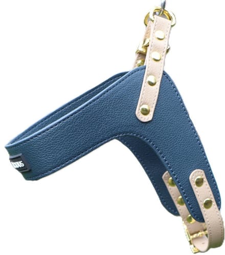 Cavlicious® hondentuigje veganleder - medium hond - harnas hond - blauw - S