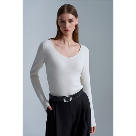 Slim Fit V-hals Geribbelde Trui