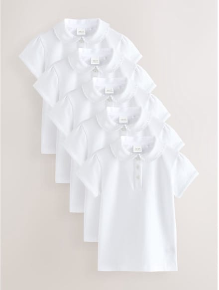 Next - Meisjes - 5 Pack katoenen stretchy schoolpoloTops met rucheskraag - Wit