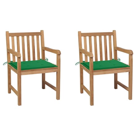 vidaXL - Tuinstoelen - 2 - st - met - groene - kussens - massief - teakhout
