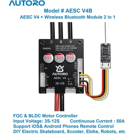 NONE Autoro V4B ESC W Bluetooth BLDC FOC Motorcontroller 12S 50A VESC 4 Controller voor DIY elektrische skateboard, scooter, e-bike en off-road.