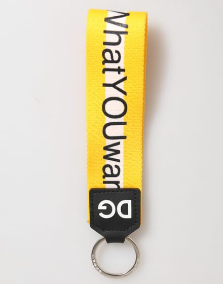 Dolce & Gabbana Geel Logo Polyester Zilver Messing Houder Sleutelhanger Sleutelhanger