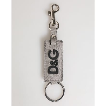 Grijze Leren Logo Metaalring Sleutelhangerhouder Mannen Sleutelhanger